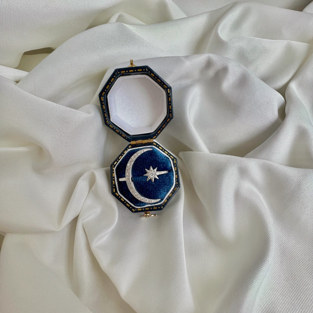 Silver Zircon Round Cut Open Crescent Bypass Ring