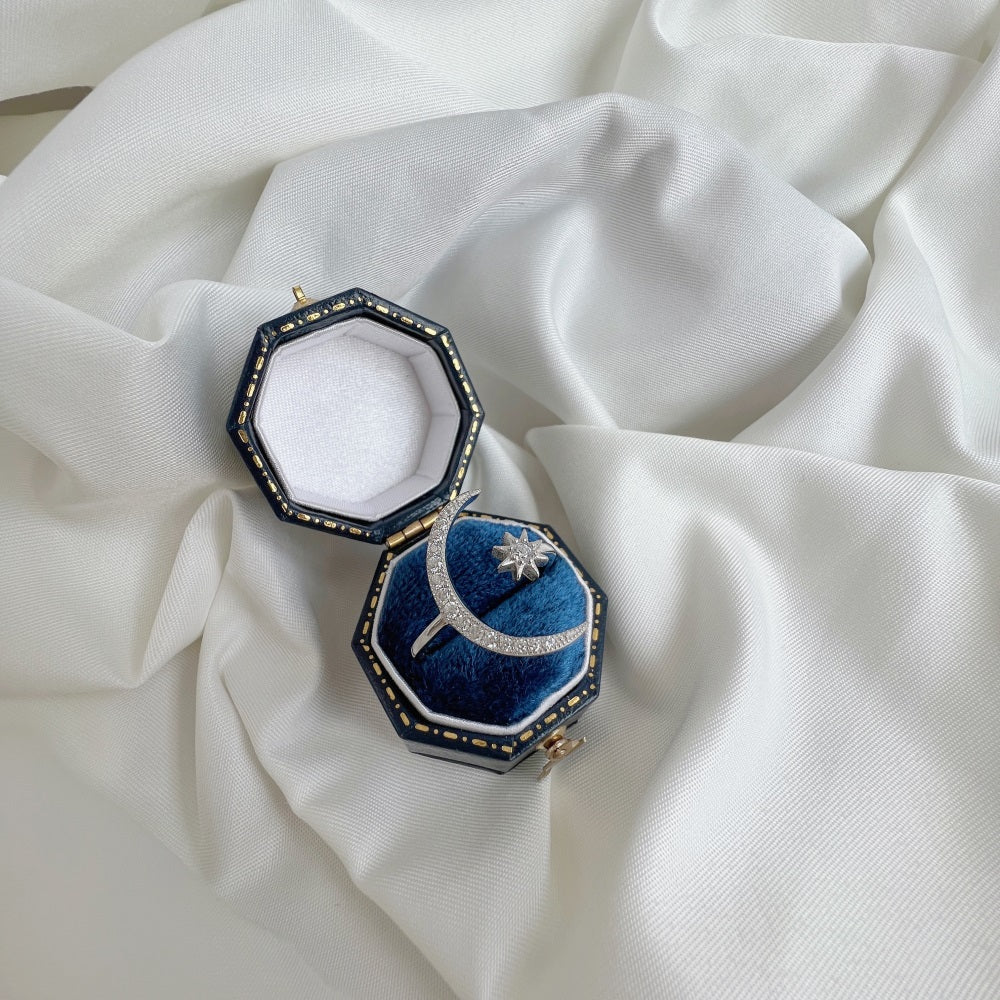 Silver Zircon Round Cut Open Crescent Bypass Ring