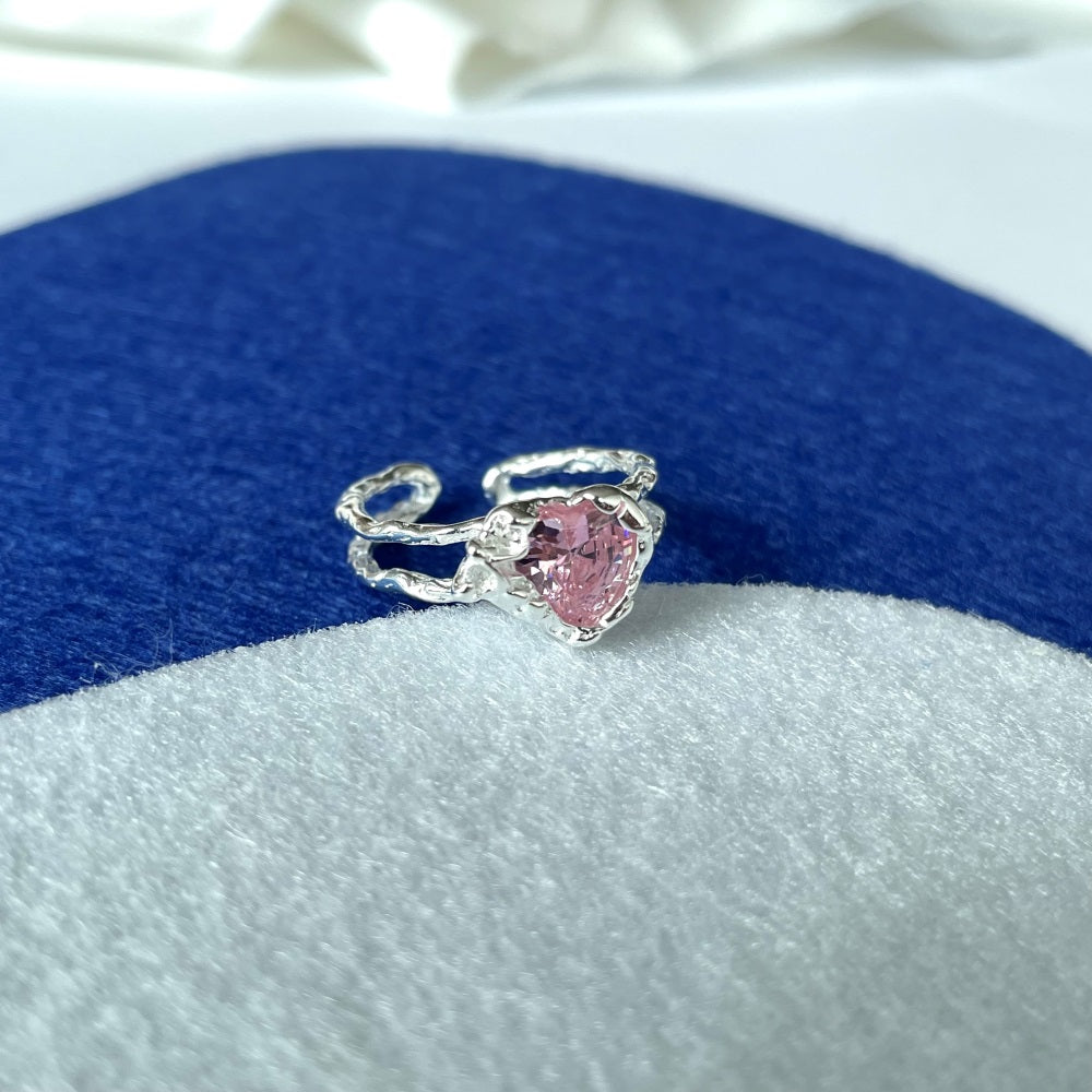 Silver Zircon Heart Cut Melted Dainty Ring