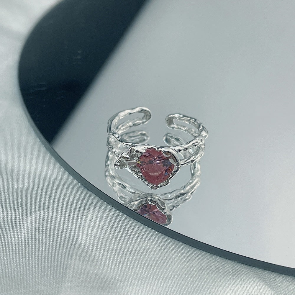 Silver Zircon Heart Cut Melted Dainty Ring