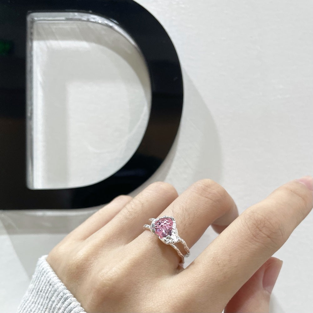 Silver Zircon Heart Cut Melted Dainty Ring