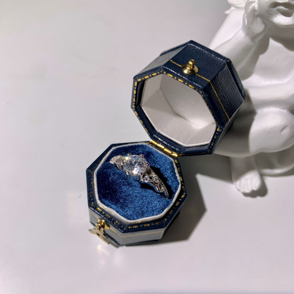 Silver Zircon Round Cut Duel Wedding Ring