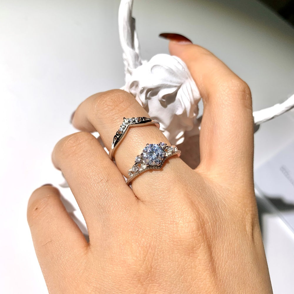 Silver Zircon Round Cut Duel Wedding Ring