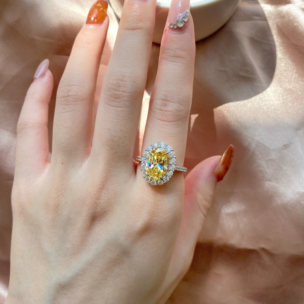 Silver Zircon Oval Cut Iced Wrapped Halo Ring