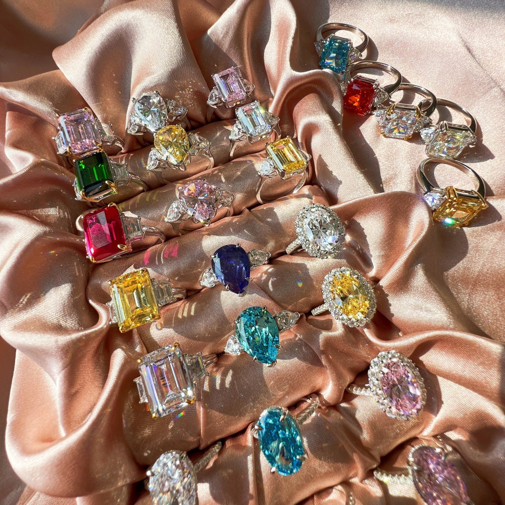 Silver Zircon Emerald Cut Trilogy Three Stone Ring