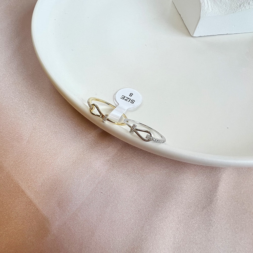 Silver Zircon Round Cut Wrapped Hook Dainty Ring