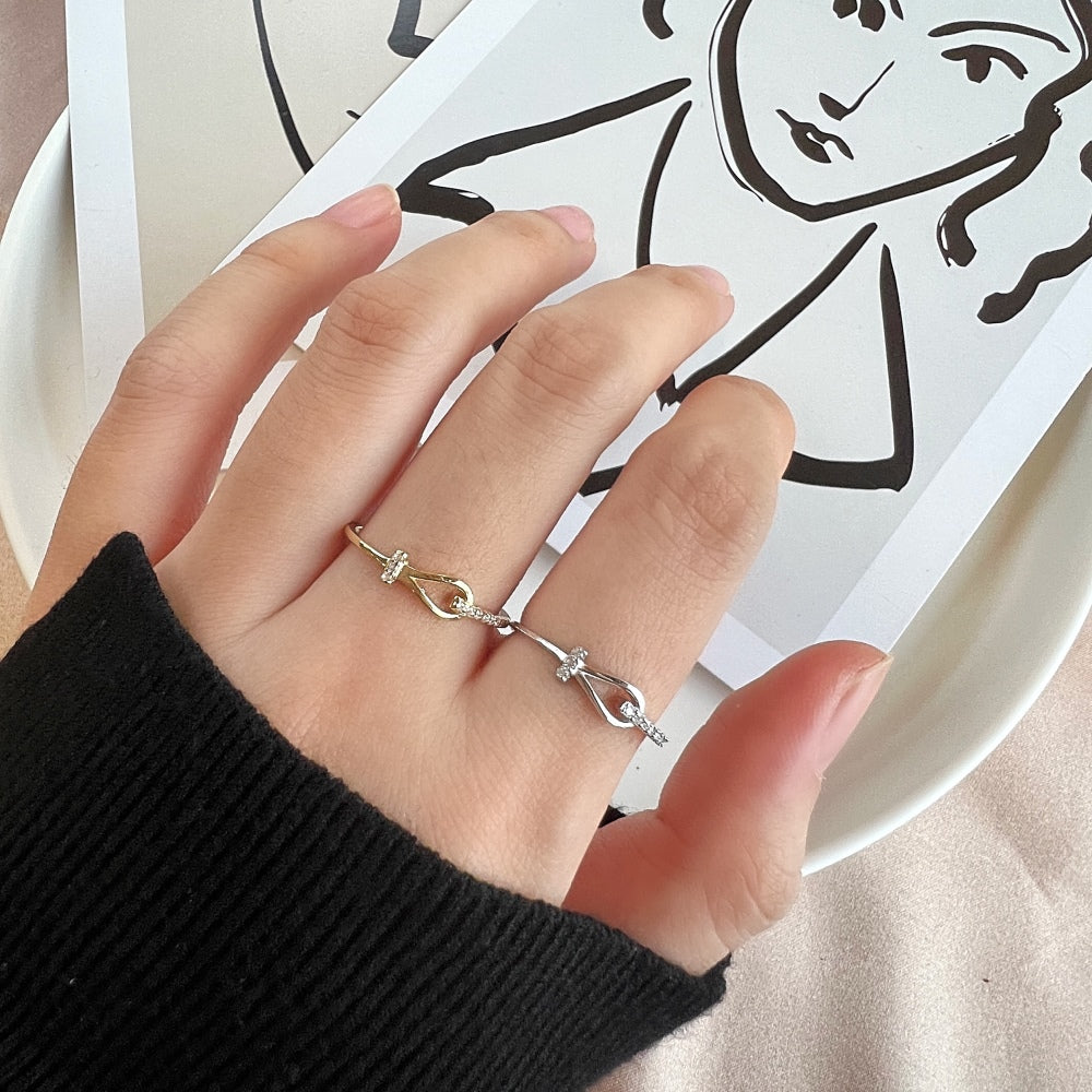 Silver Zircon Round Cut Wrapped Hook Dainty Ring