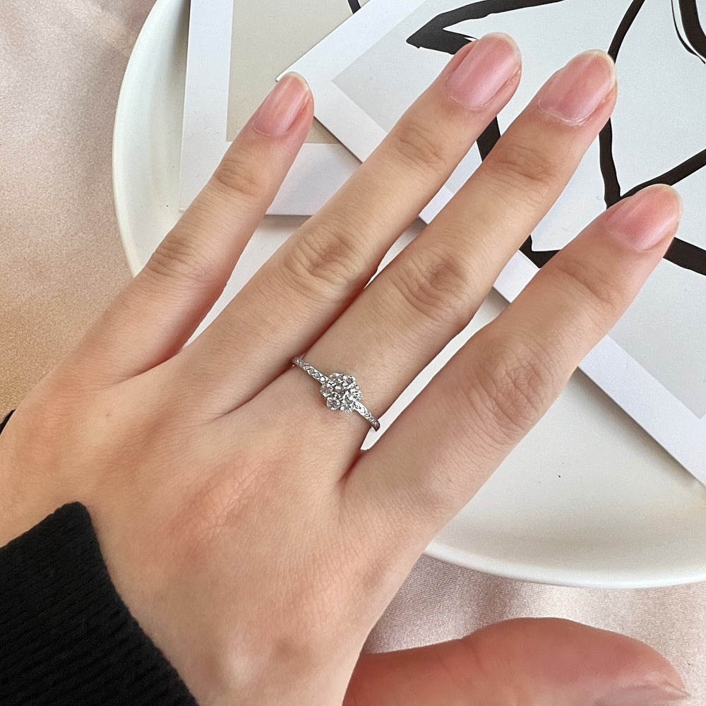 Silver Zircon Round Cut Circle Inlaid Dainty Ring