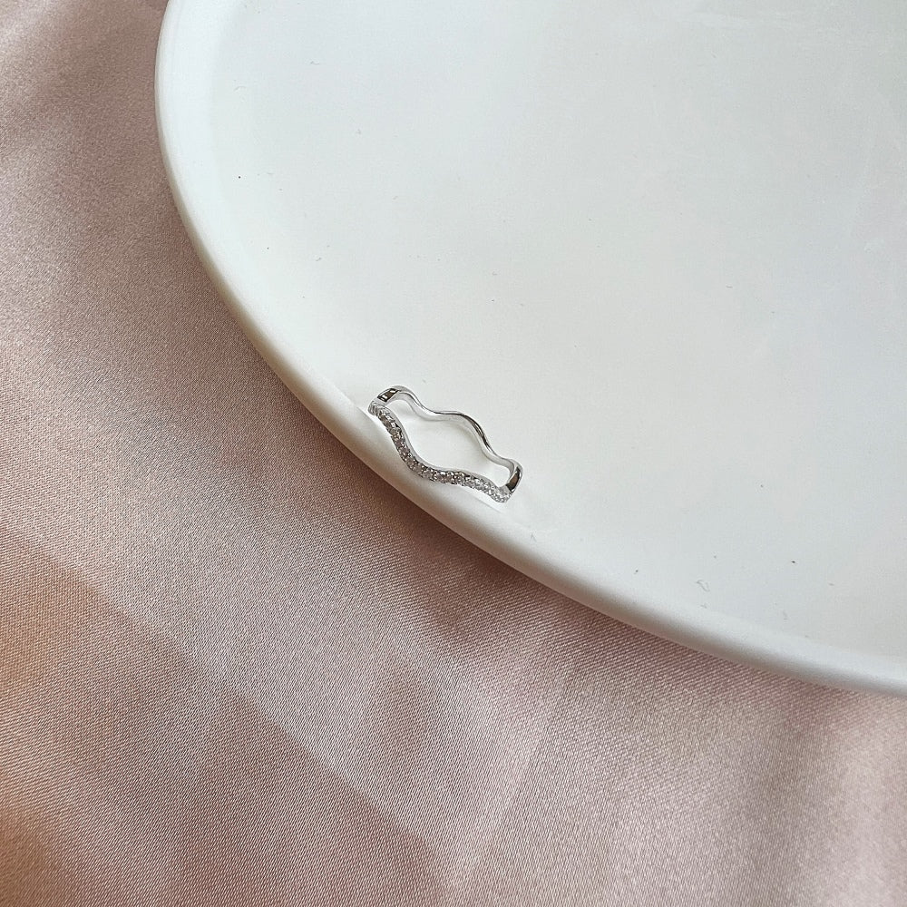 Silver Zircon Round Cut Inlaid Twisted Eternity Ring