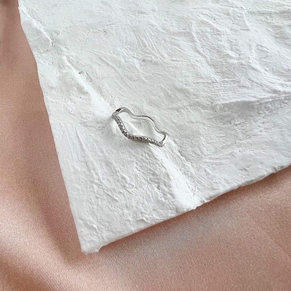 Silver Zircon Round Cut Inlaid Twisted Eternity Ring