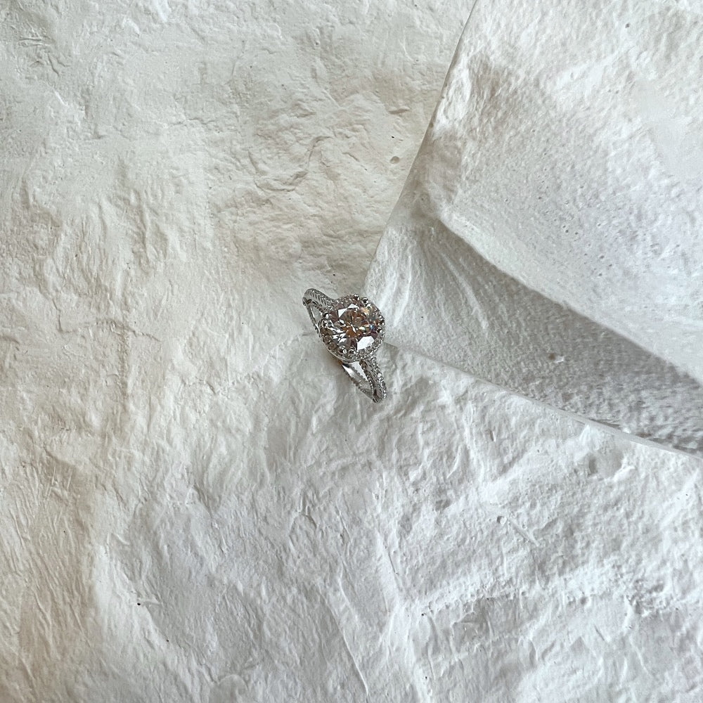 Silver Zircon Round Cut Inner Layered Halo Ring