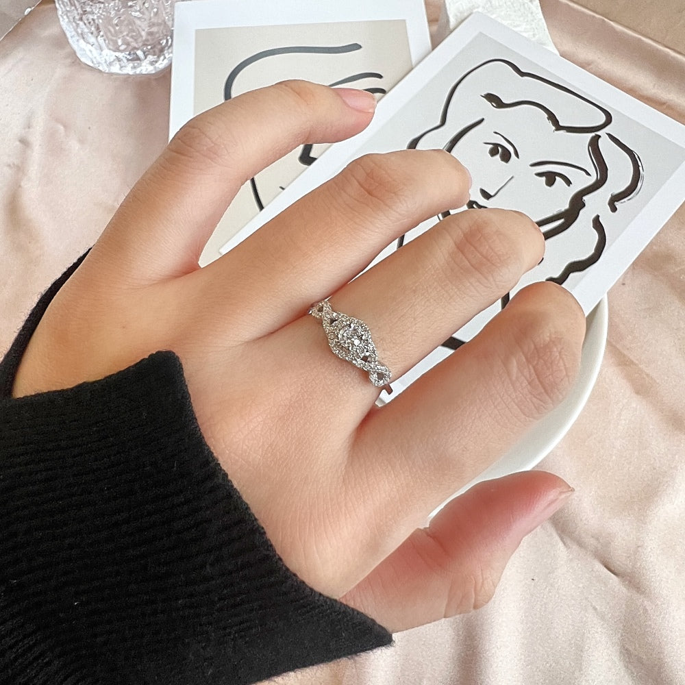 Silver Zircon Round Cut Iced Multi Shape Halo Ring