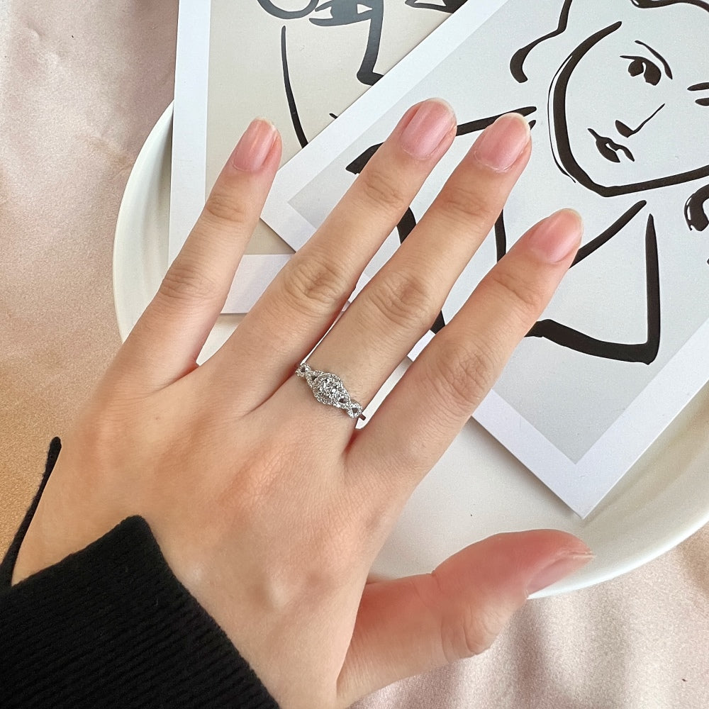 Silver Zircon Round Cut Iced Multi Shape Halo Ring