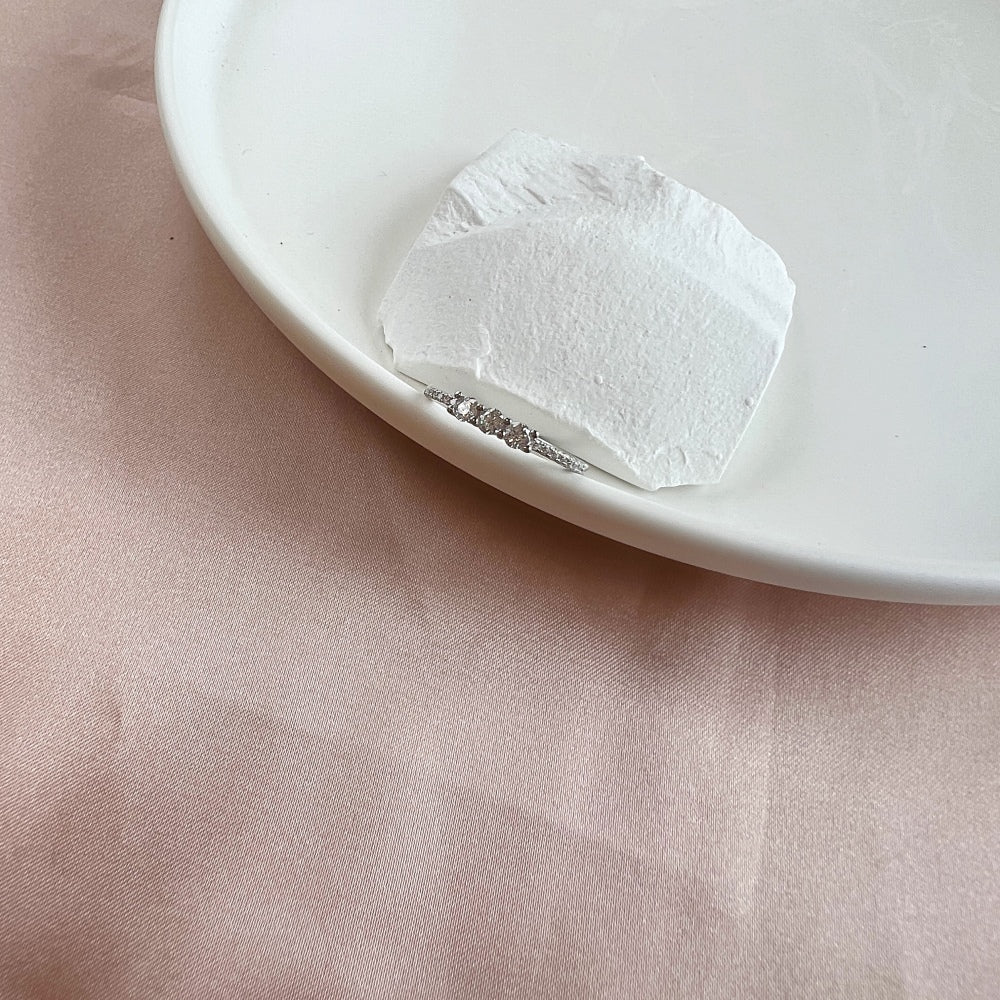 Silver Zircon Round Cut Dots Dainty Ring