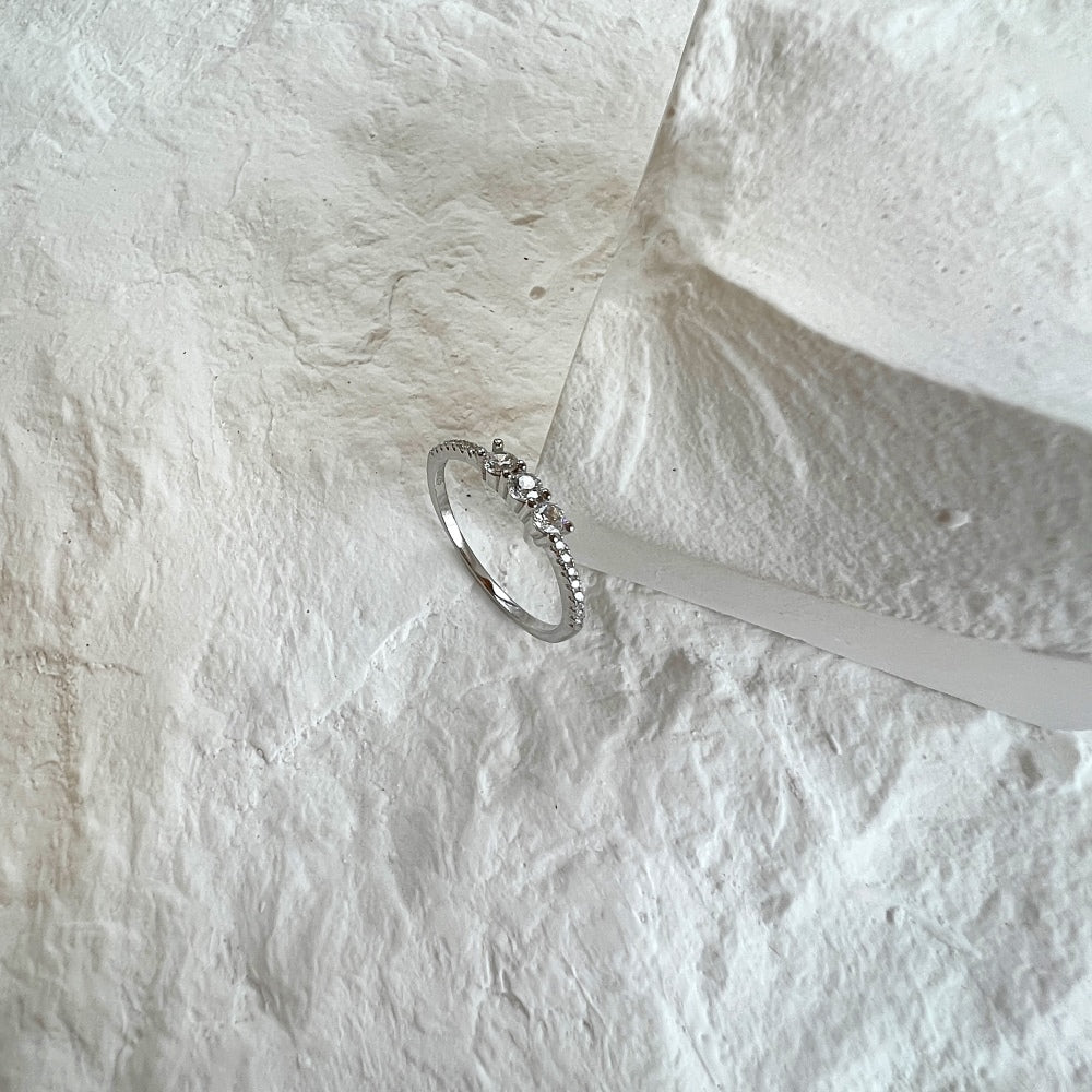 Silver Zircon Round Cut Dots Dainty Ring