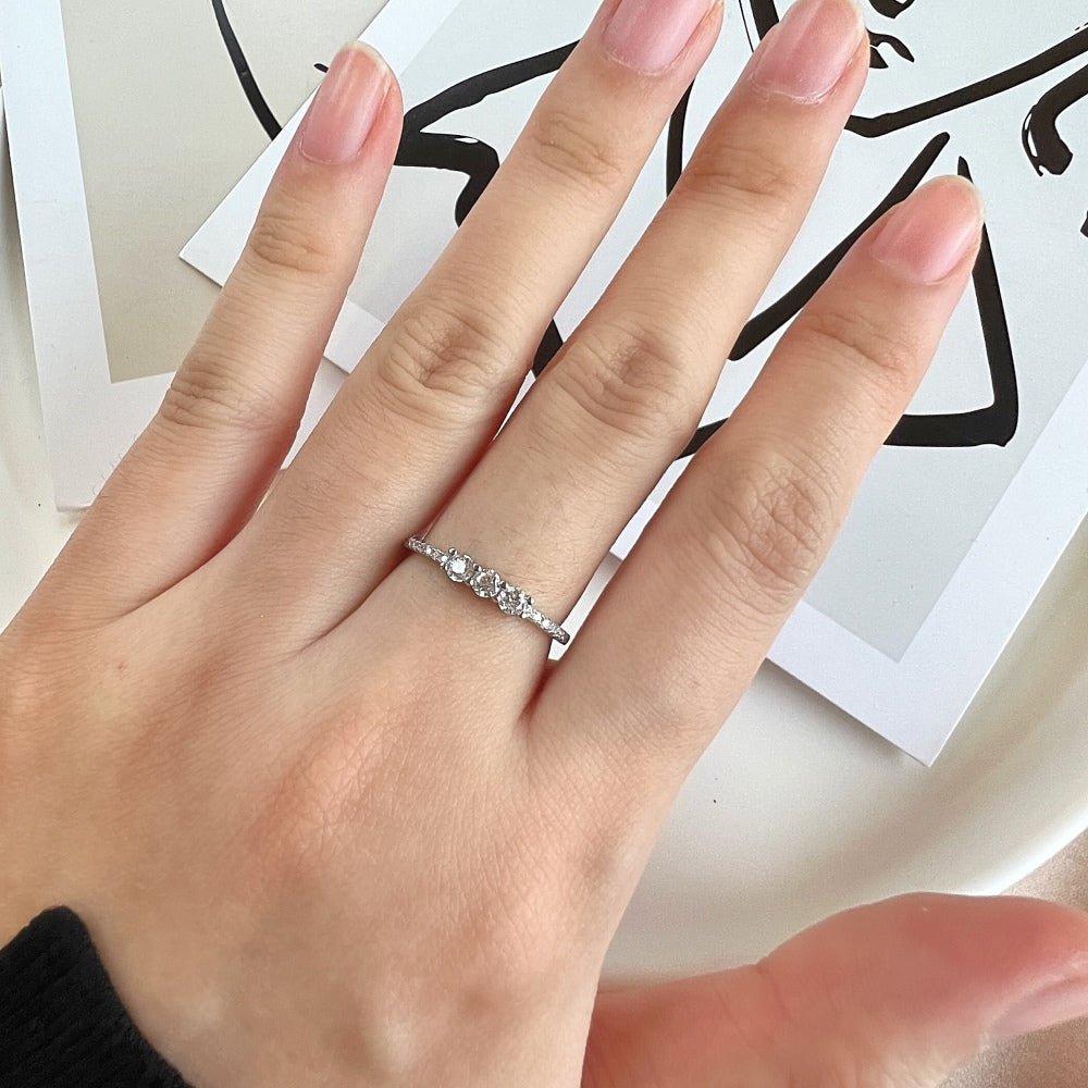 Silver Zircon Round Cut Dots Dainty Ring