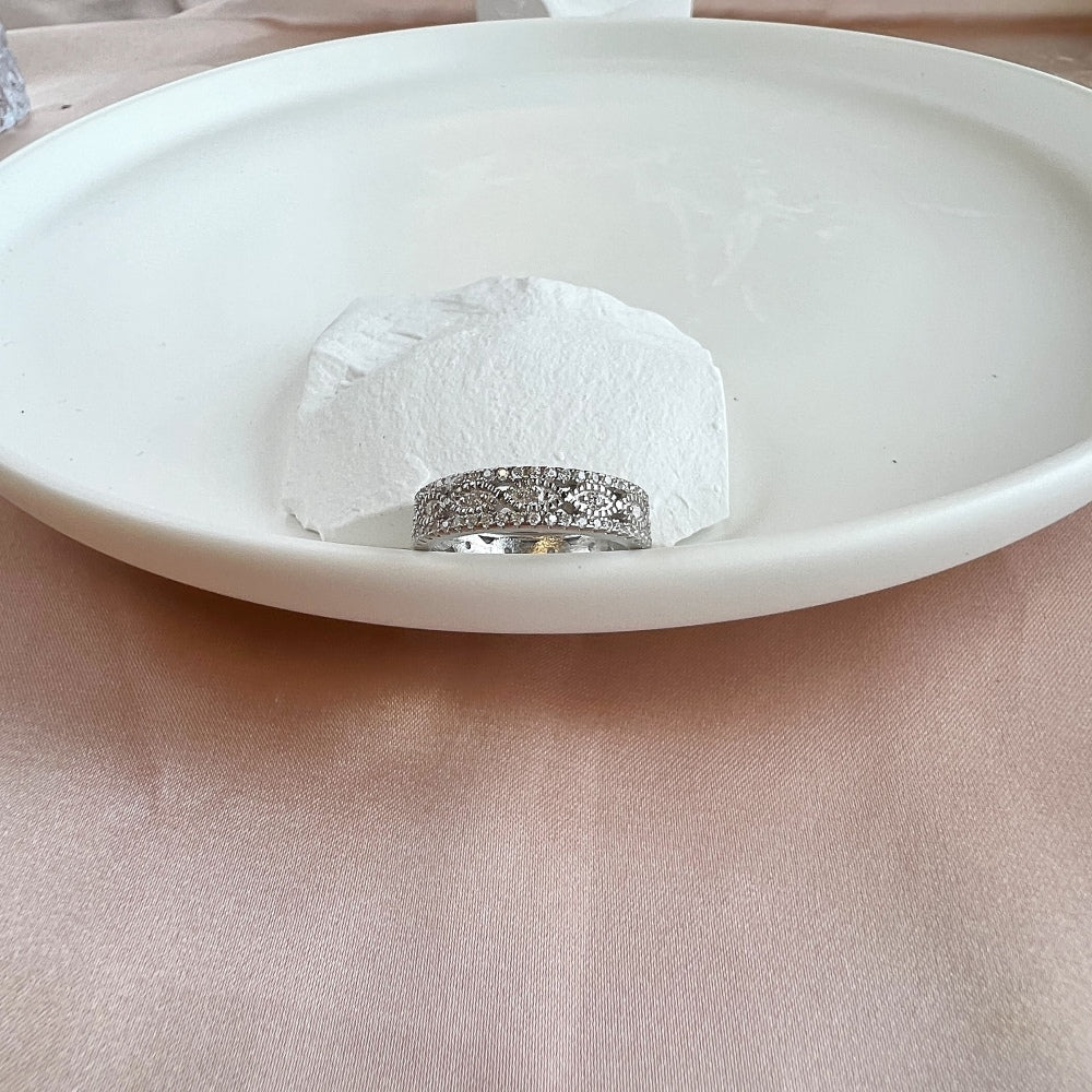 Silver Zircon Round Cut Inlaid Multi Layered Wedding Ring