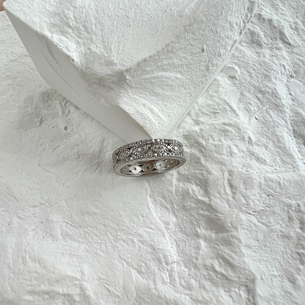 Silver Zircon Round Cut Inlaid Multi Layered Wedding Ring