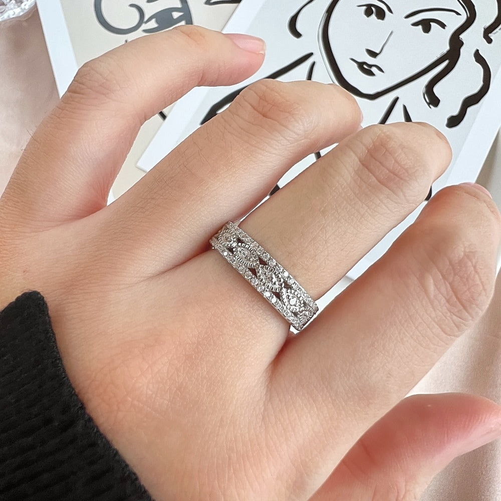 Silver Zircon Round Cut Inlaid Multi Layered Wedding Ring