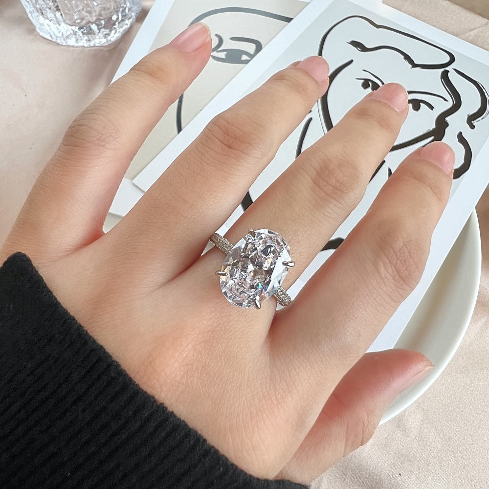 Silver Zircon Oval Cut Iced Solitaire Ring