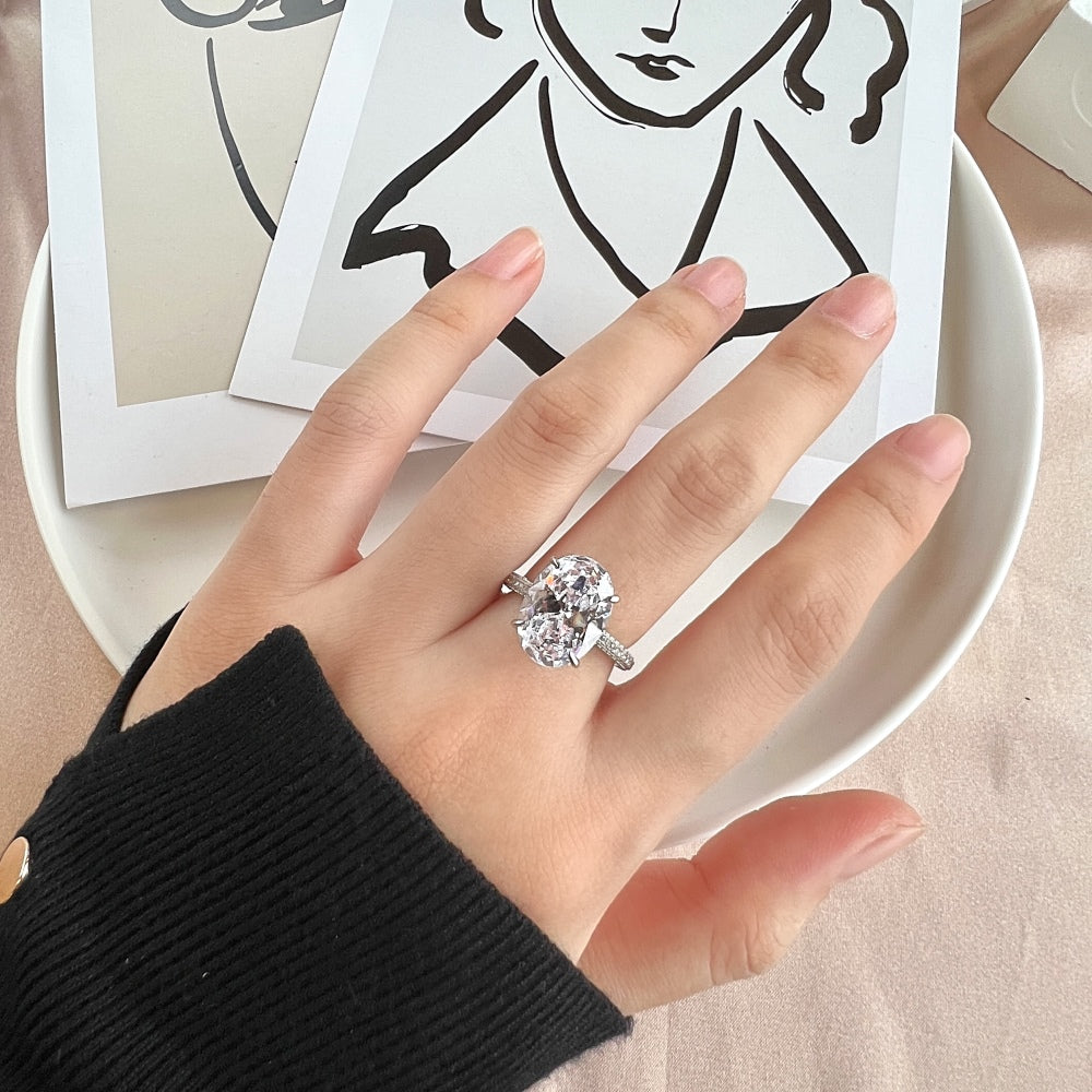 Silver Zircon Oval Cut Iced Solitaire Ring