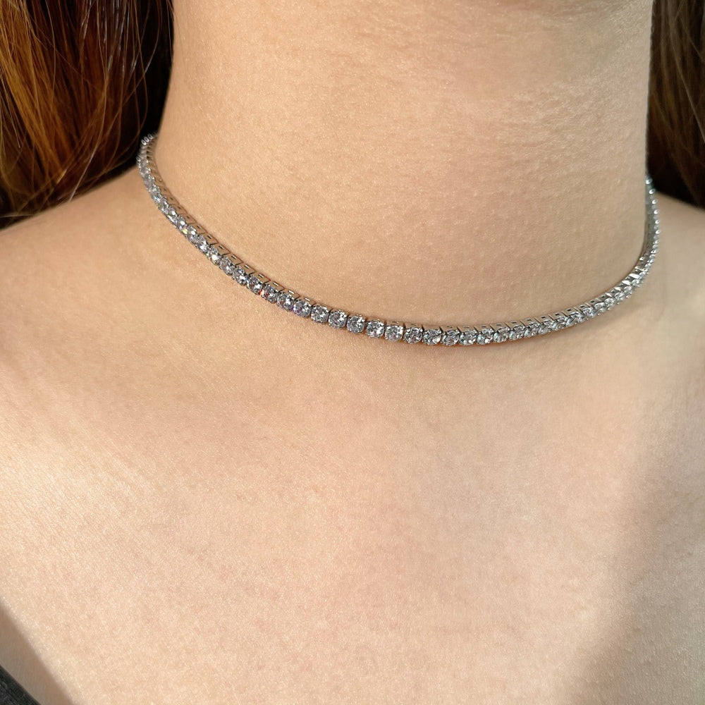 Silver Zircon Round Cut Inlaid Layered Tennis Necklace