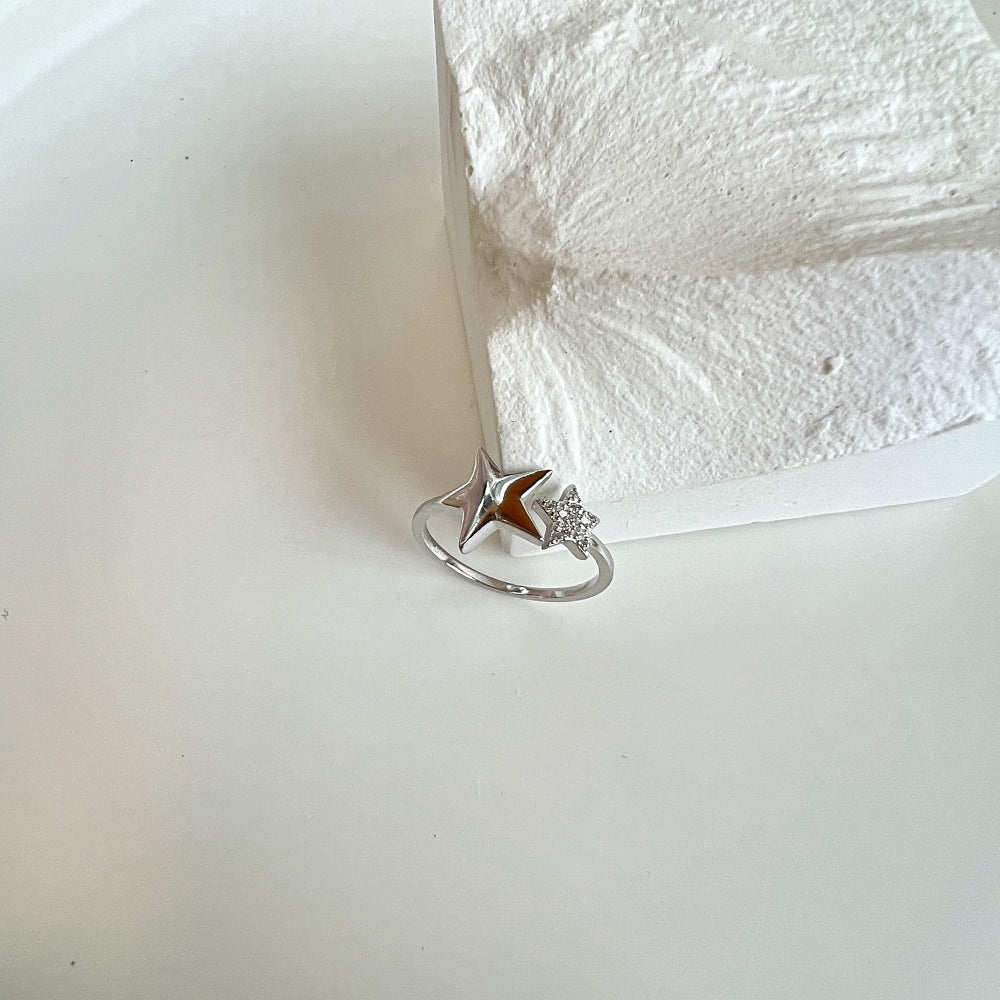 Silver Zircon Round Cut Open Star Bypass Ring