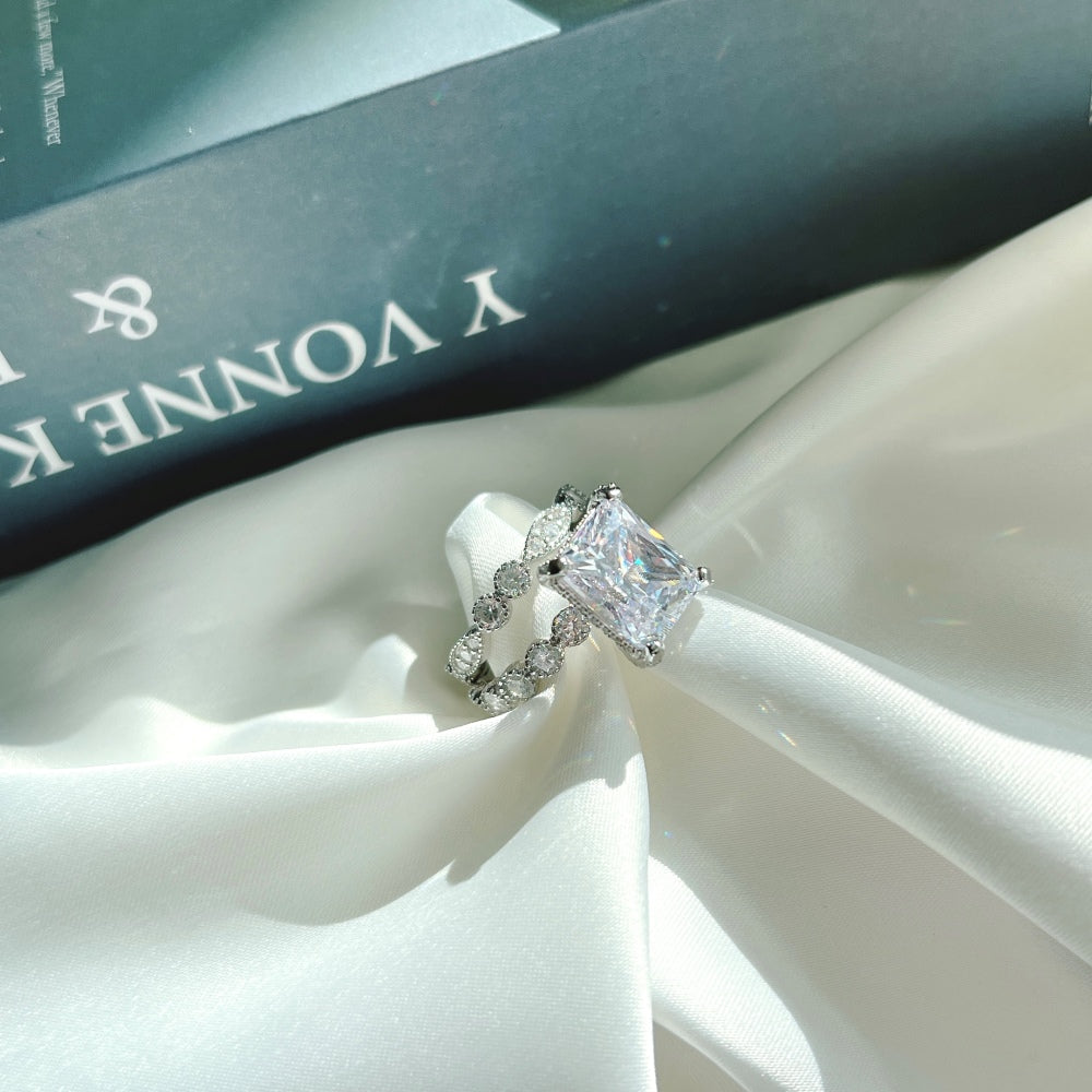 Silver Zircon Radiant Cut Squared Solitaire Ring