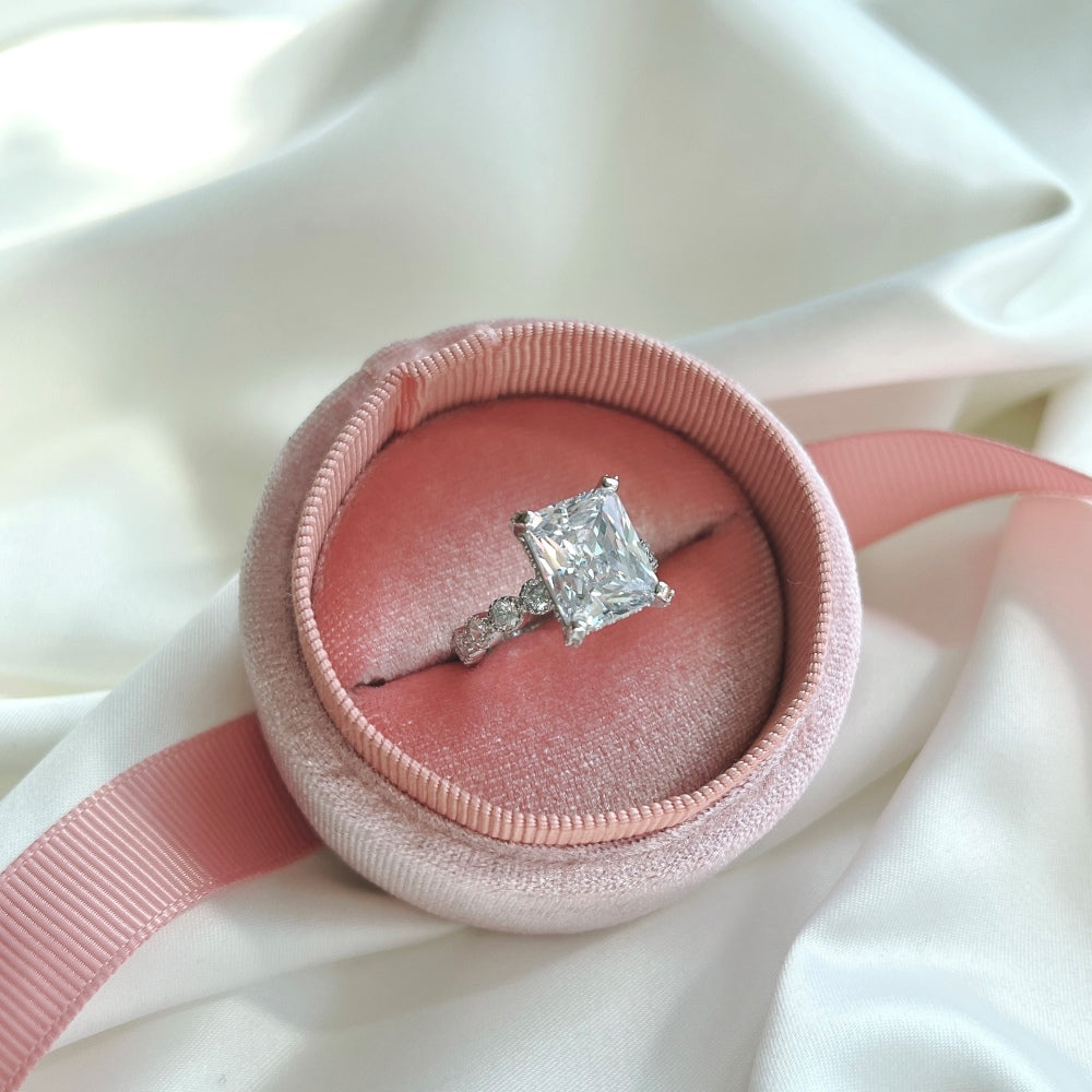 Silver Zircon Radiant Cut Squared Solitaire Ring