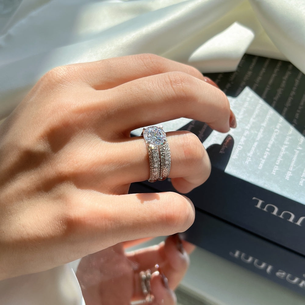 Silver Zircon Round Cut Iced Duel Halo Ring