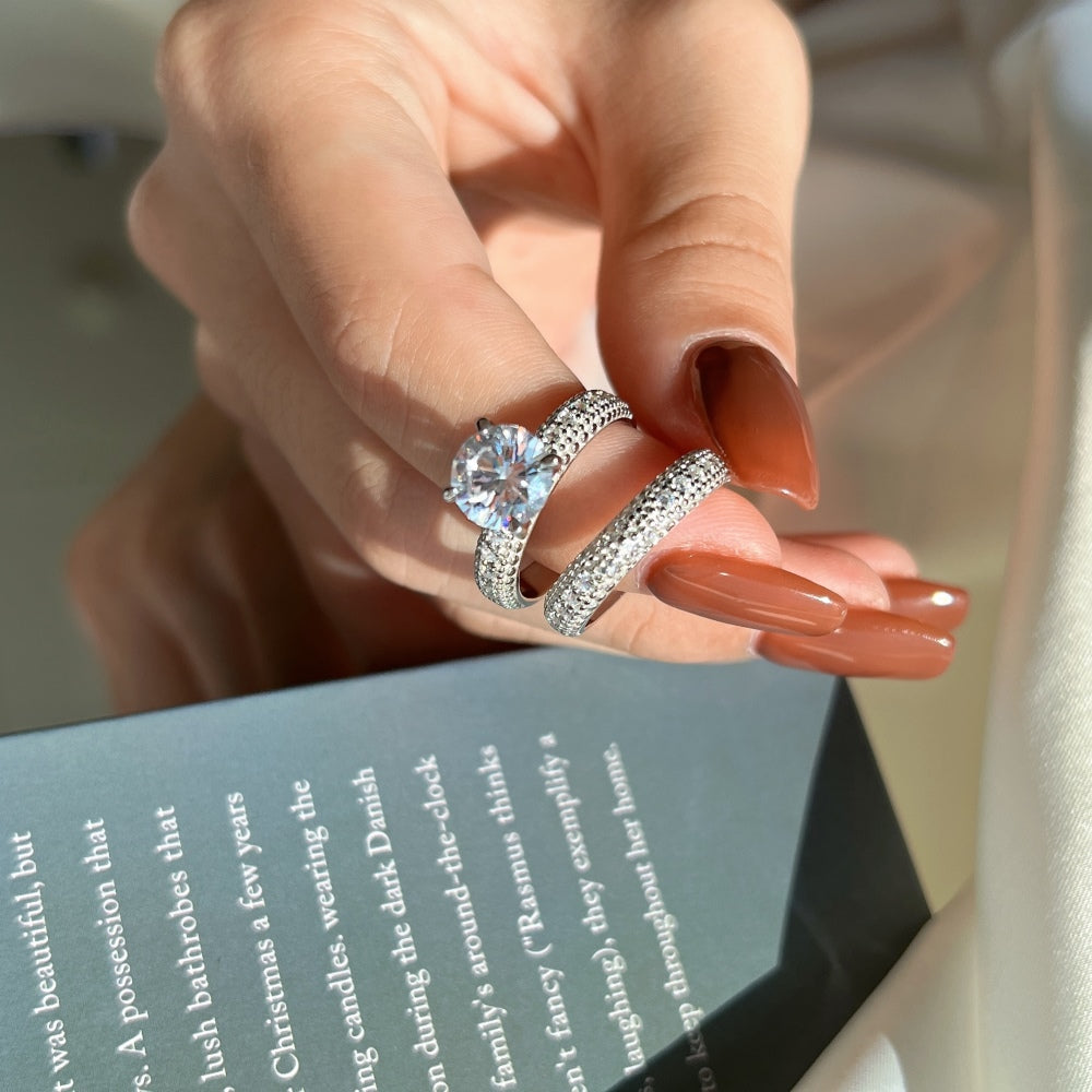 Silver Zircon Round Cut Iced Duel Halo Ring