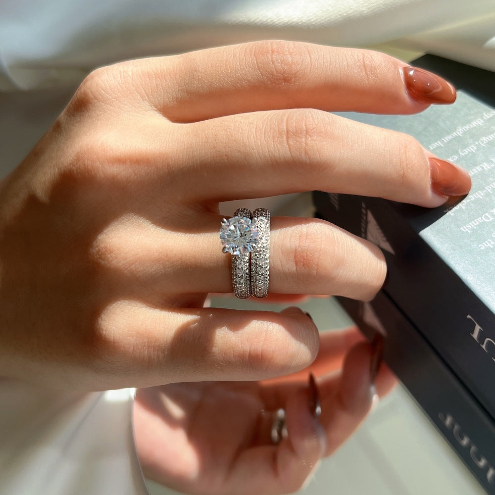 Silver Zircon Round Cut Iced Duel Halo Ring