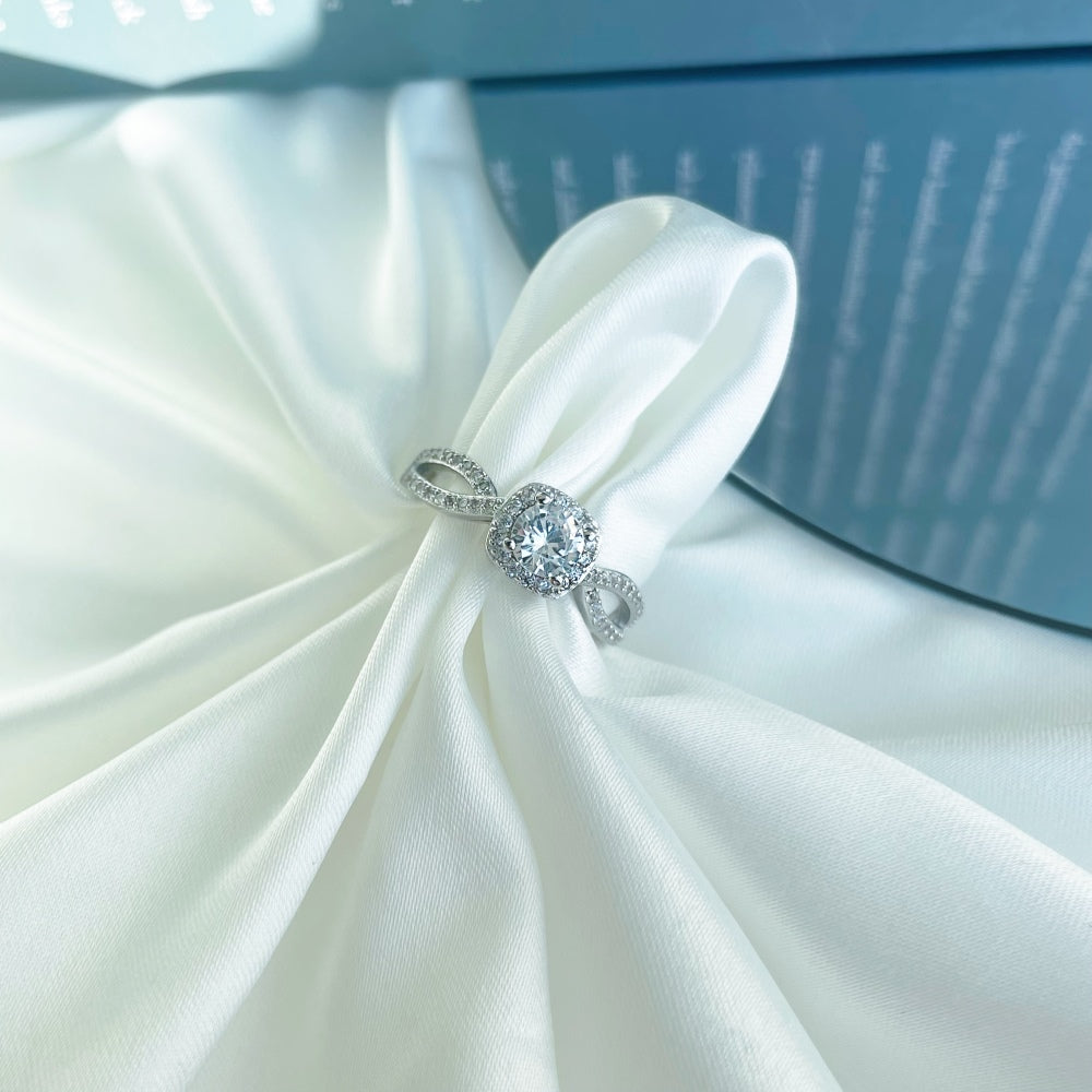 Silver Zircon Oval Cut Iced Inlaid Halo Ring