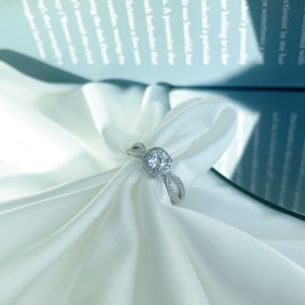 Silver Zircon Oval Cut Iced Inlaid Halo Ring