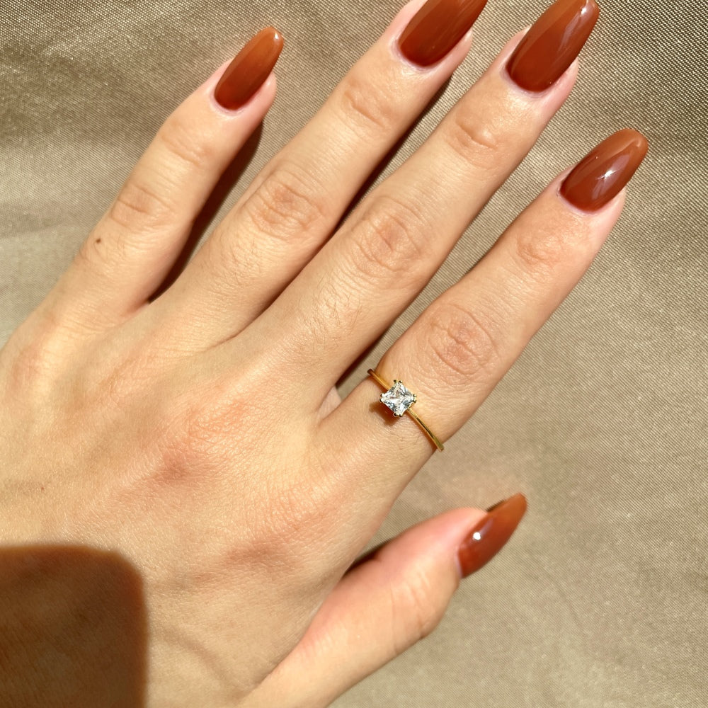 Silver Zircon Cushion Square Cut Simple Solitaire Ring