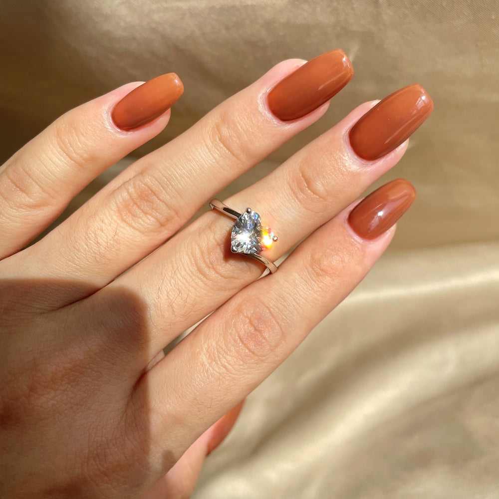 Silver Zircon Heart Cut Twisted Thread Solitaire Ring