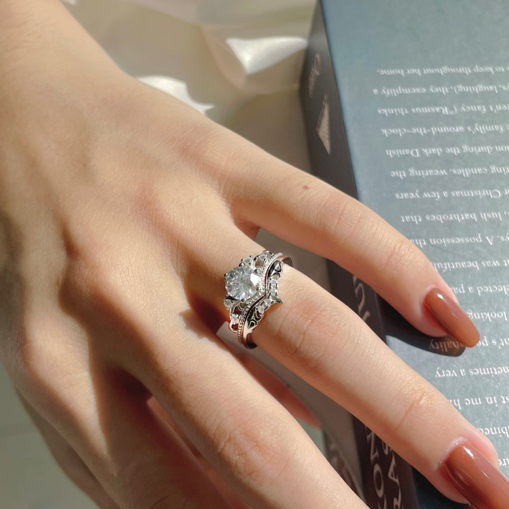 Silver Zircon Round Cut Duel Wedding Ring