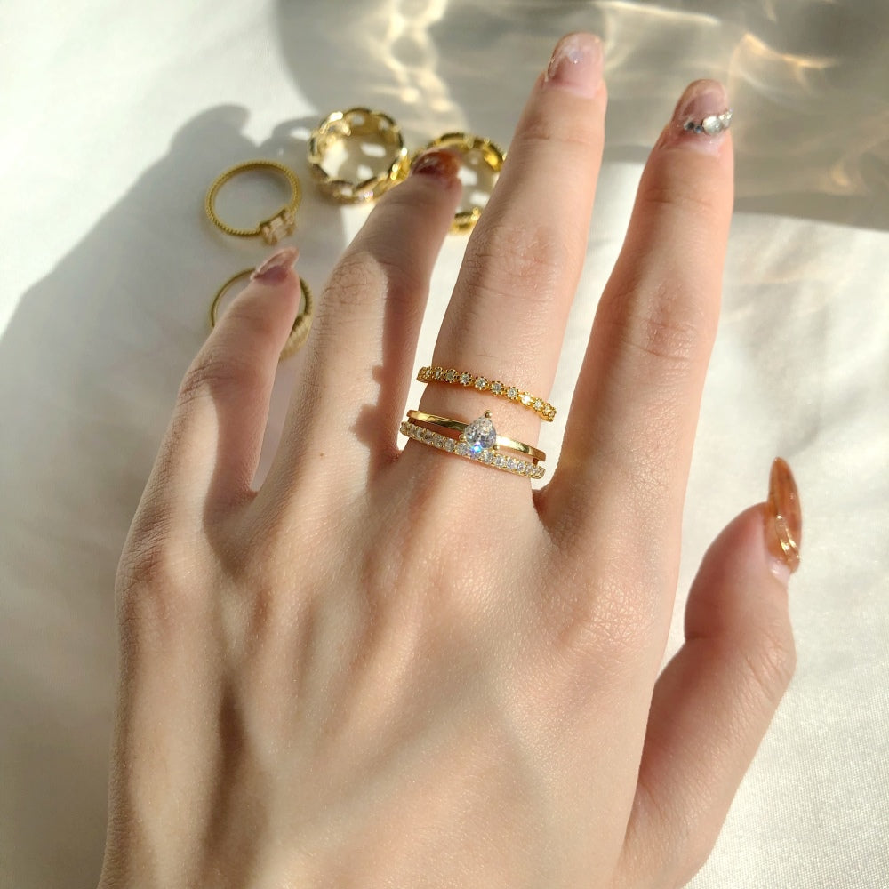 Silver Zircon Heart Cut Double Layer Dainty Ring