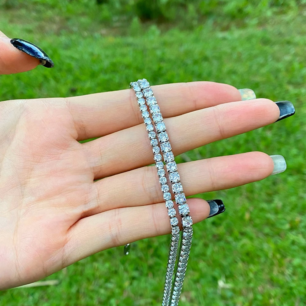 Silver Zircon Round Cut Inlaid Layered Tennis Necklace