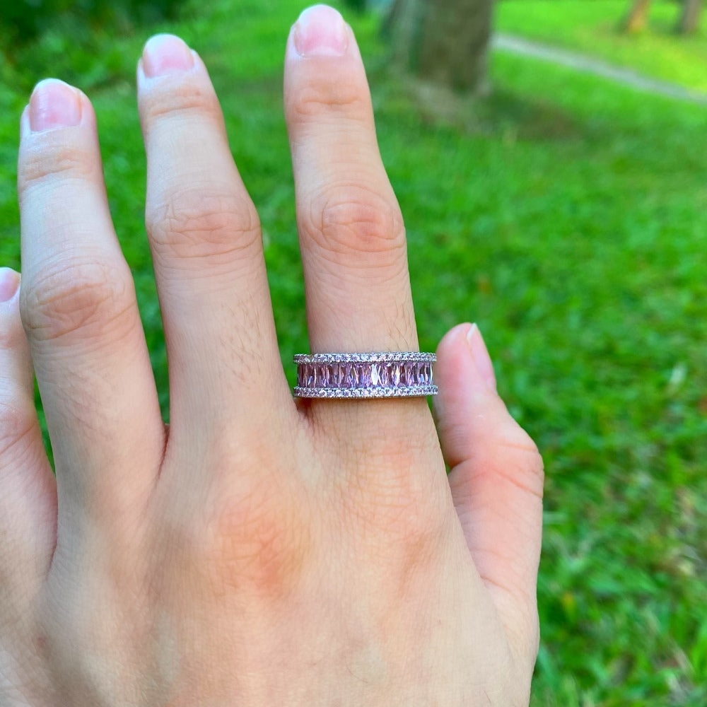 Silver Zircon Baguette Cut Inner Layered Wedding Ring