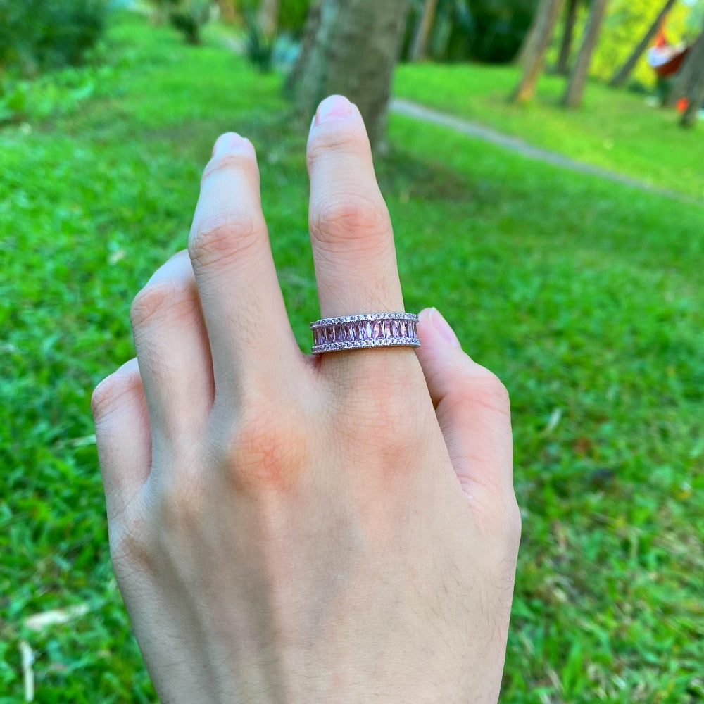 Silver Zircon Baguette Cut Inner Layered Wedding Ring