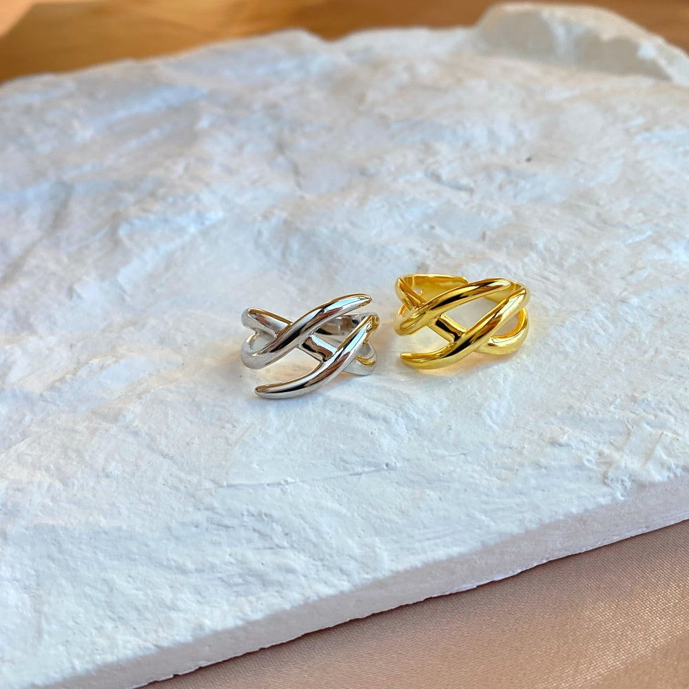 Silver Multi Layer Crossover Ring