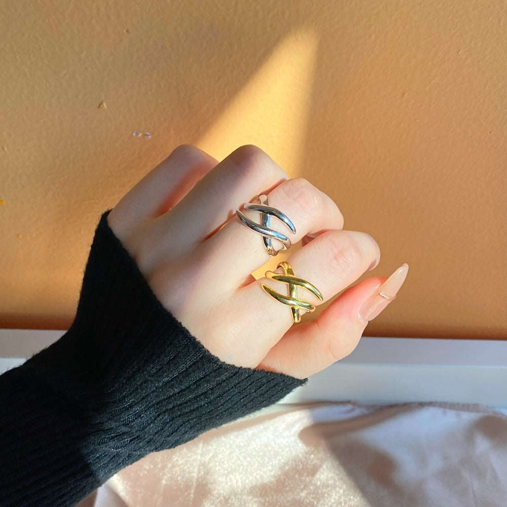 Silver Multi Layer Crossover Ring