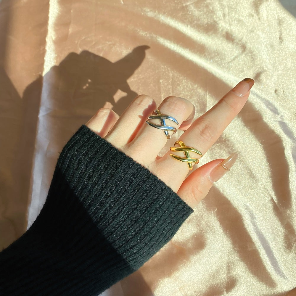Silver Multi Layer Crossover Ring