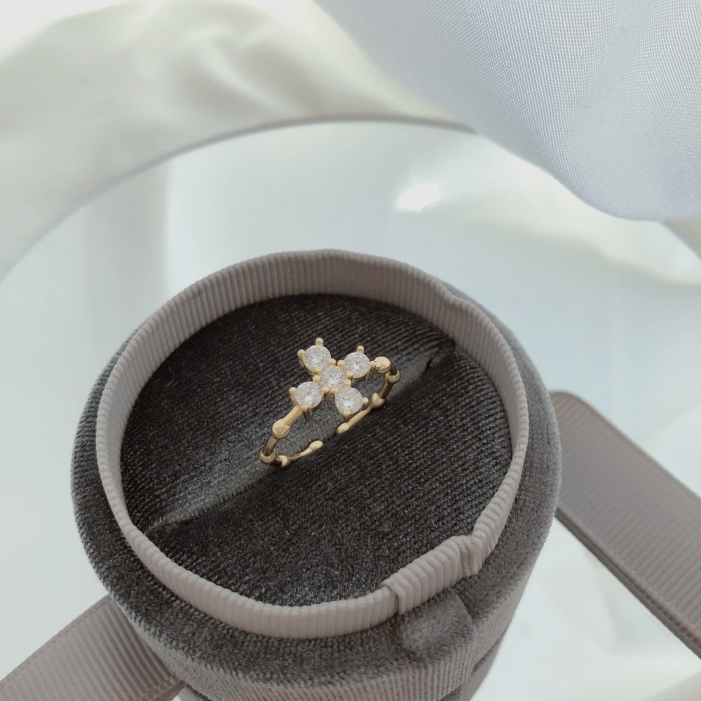 Silver Zircon Round Cut Open Cross Dainty Ring