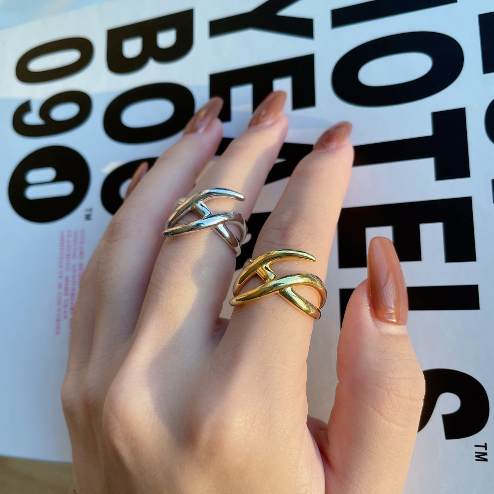 Silver Multi Layer Crossover Ring