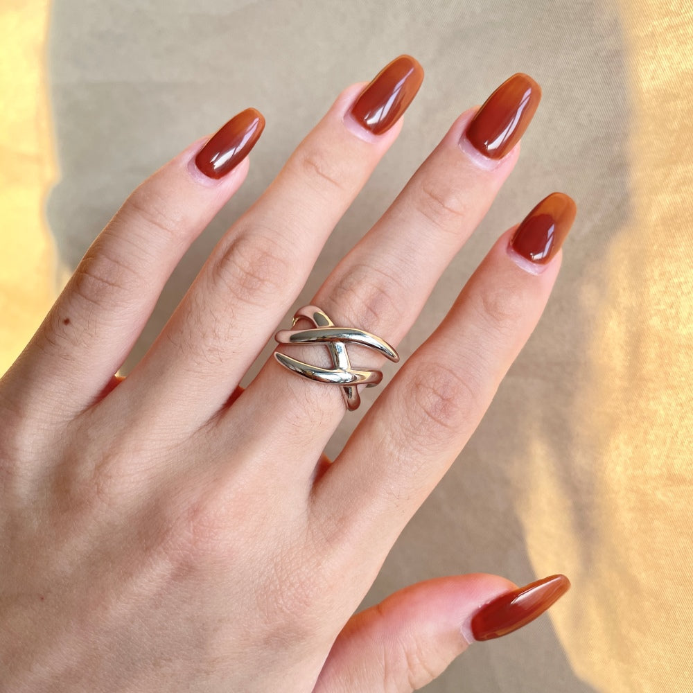 Silver Multi Layer Crossover Ring
