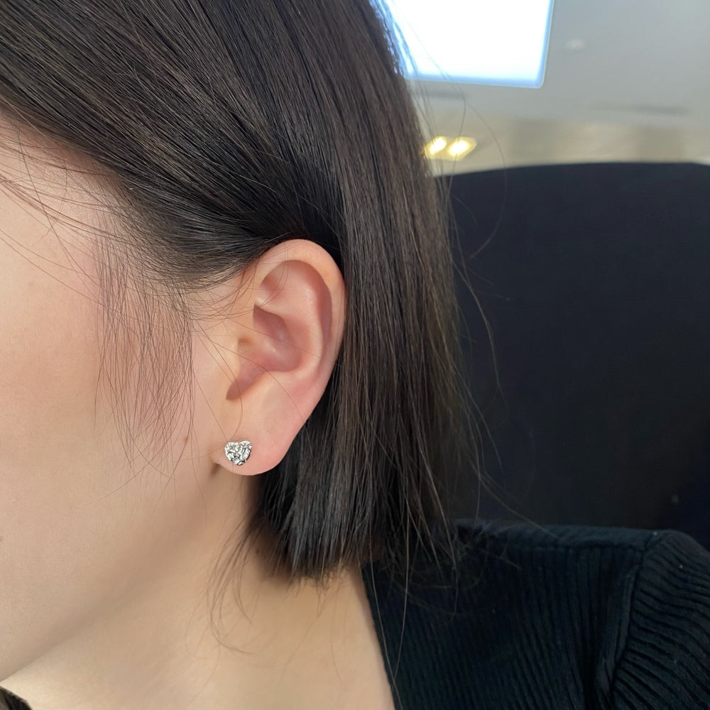 Silver Crushed Heart Ear Studs