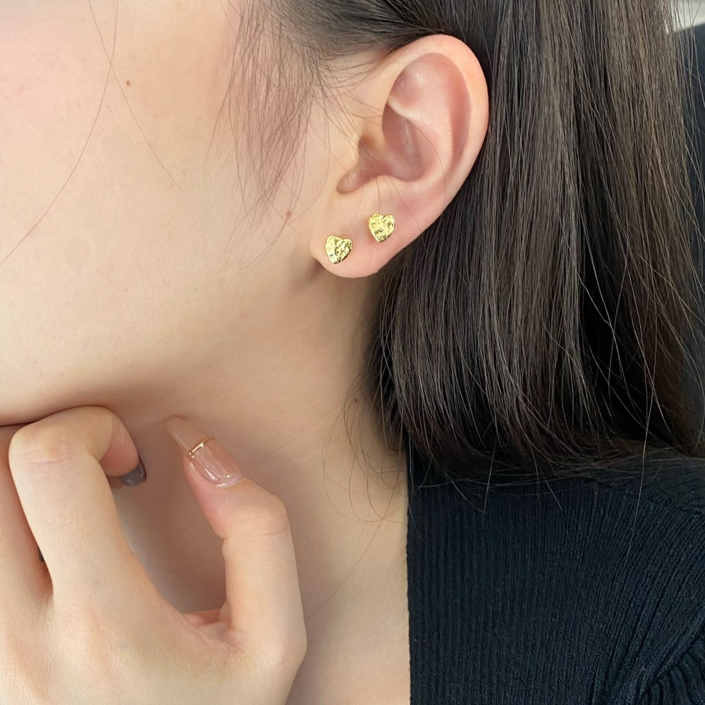 Silver Crushed Heart Ear Studs