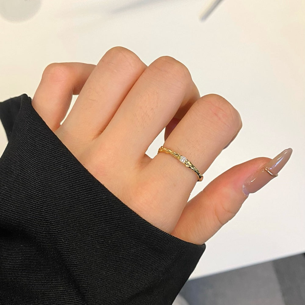 Silver Zircon Baguette Cut Inlaid Dainty Ring